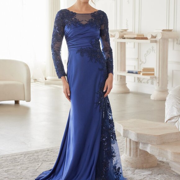 Formal dress.Long sleeve plus size mother of the bride party wedding guest navy - Picture 6 of 8